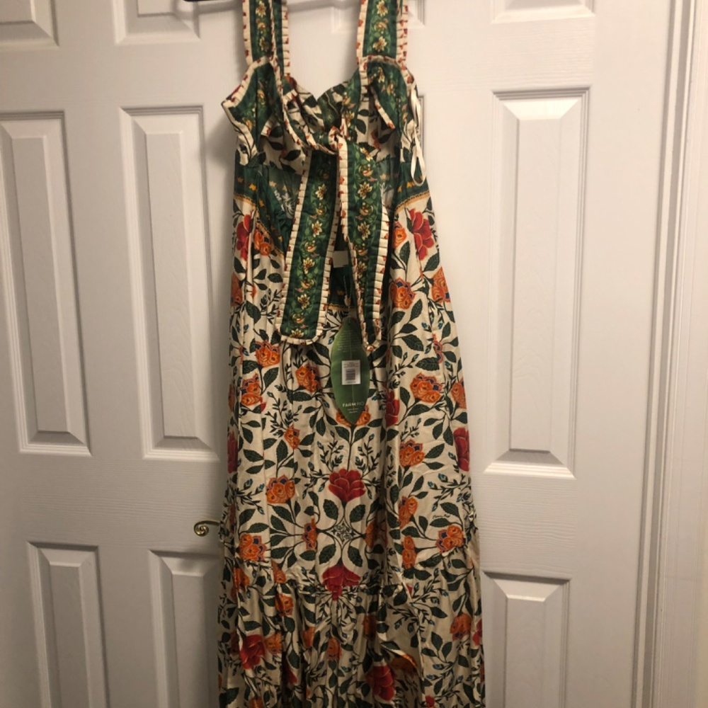 NWT FARM Rio Cream Maxi Dress with Green, Red and Orange Floral Print - Picture 4 of 7